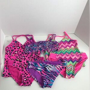 Justice Y2K Pink Floral Geometric Tankini Bikini Set Lot of 3 Girls Sz 7/8 Beach